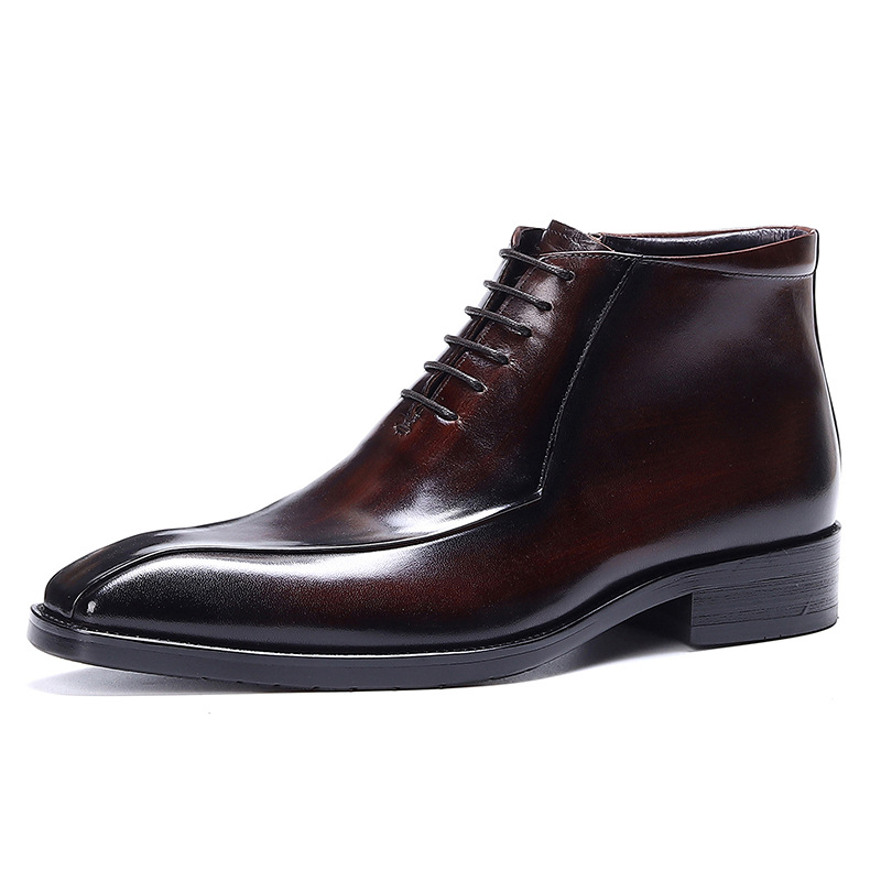 Kožené boty Velkoobchodní továrna Britské martinské boty Pravá kůže Módní společenské boty Špičatá špička Zip Vysoké kožené boty Kotníkové boty_voghion.com