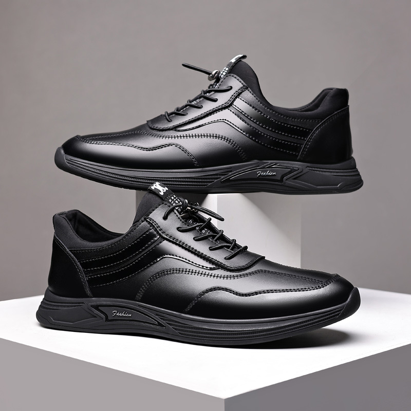 2023 New Genuine Leather Men's Shoes Korean Style Casual Soft-soled Leather Shoes for Youth Invisible Booster Shoes Lazy Shoes Cross-border