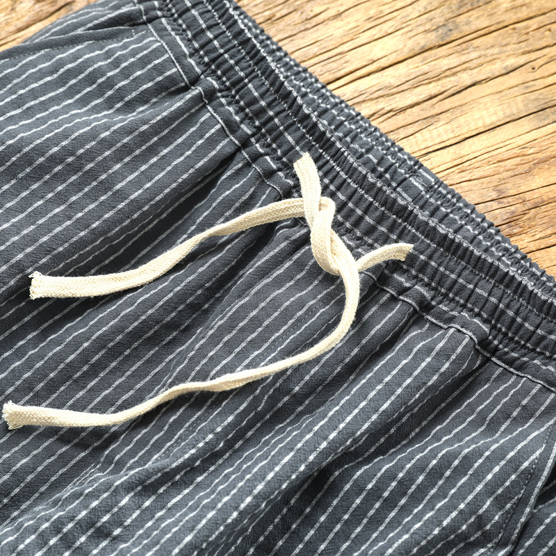 A generation of spring new men's striped pants Japanese casual loose tether cotton pants-Wuji