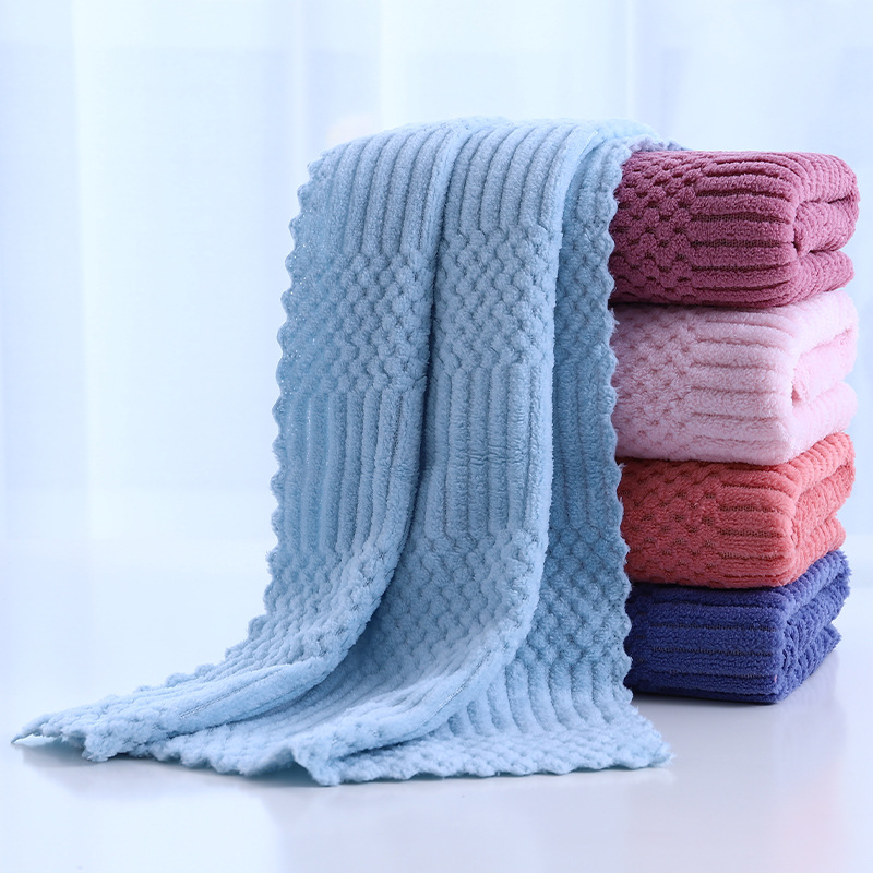 Factory wholesale warp knitted coral fleece towel thickened absorbent soft lint-free auspicious face wash gift towel