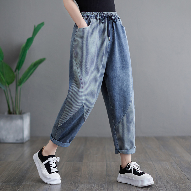 2023 Spring and Autumn New Arrival Jeans Women Striped High Waist Loose Harlan Large Size Women's Trousers Radish Pants Women's Pants