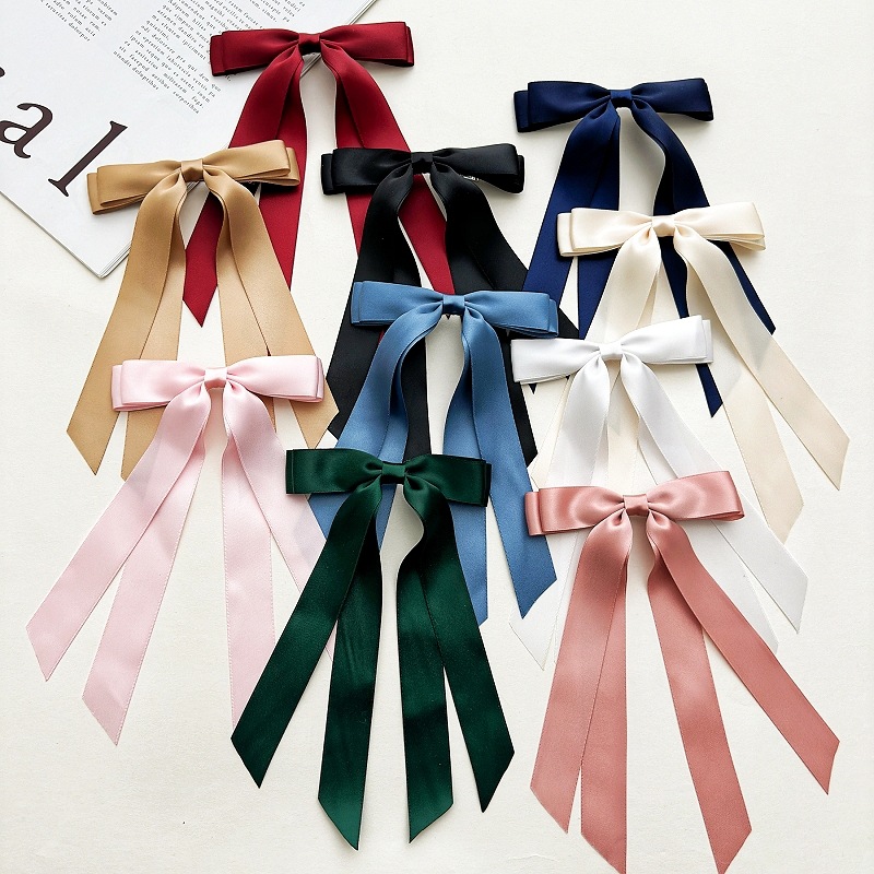 Ruban à nœud double couche pour femmes transfrontalières, pompon, queue de cheval, épingle à cheveux, long cordon de serrage, pince à bec de canard, coiffure en stock_voghion.com