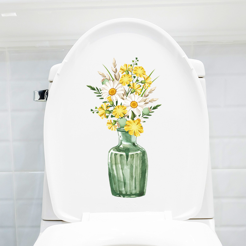 Wholesale cross-border bathroom creative toilet stickers decorative toilet inner and outer cover stickers waterproof plant flower stickers