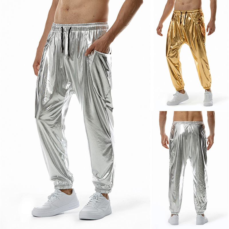 Amazon Men's Metallic Shiny Jogging Sweatpants Disco Party Stretch Trousers K55