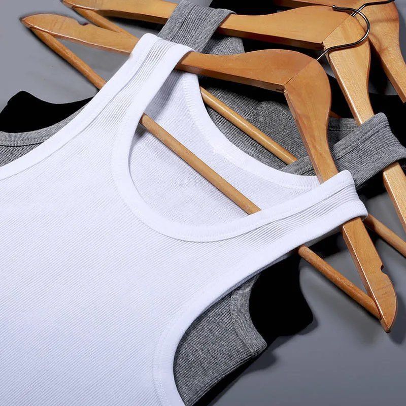 Low Price Coarse Thread Vest Men's Solid Color Youth Slim-fit Breathable Stretch Sports Summer Men's Sleeveless Round Neck Thin Style