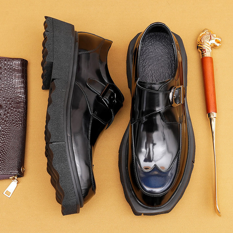 Casual leren schoenen heren echt leer Britse puntige neus toplaag runderhuid zakelijke formele kleding gesp Mengke schoenen dikke zool verhogende schoenen_voghion.com