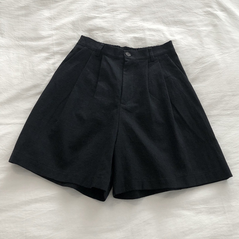 2022 Summer Breathable Cotton and Linen Shorts Japanese Style Vintage High Waist Slimming Linen Wide Leg Pants Casual Suit Women's
