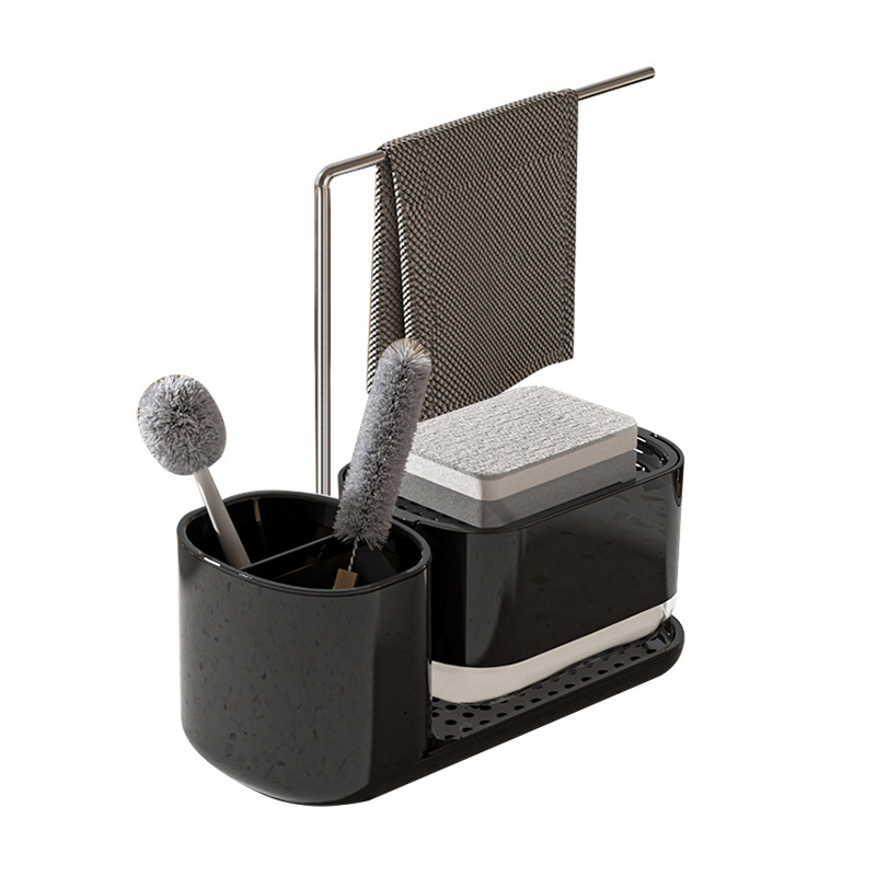Kitchen countertop manual pressing soap box stainless steel rag rack detergent dispenser desktop finishing rack