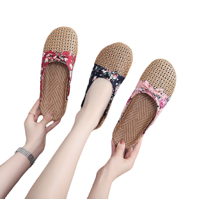 Summer Ya Grass Woven Sandals Women's Linen Slippers Home Indoor Non-slip Floor Thick Bottom Rattan Grass for Men Home