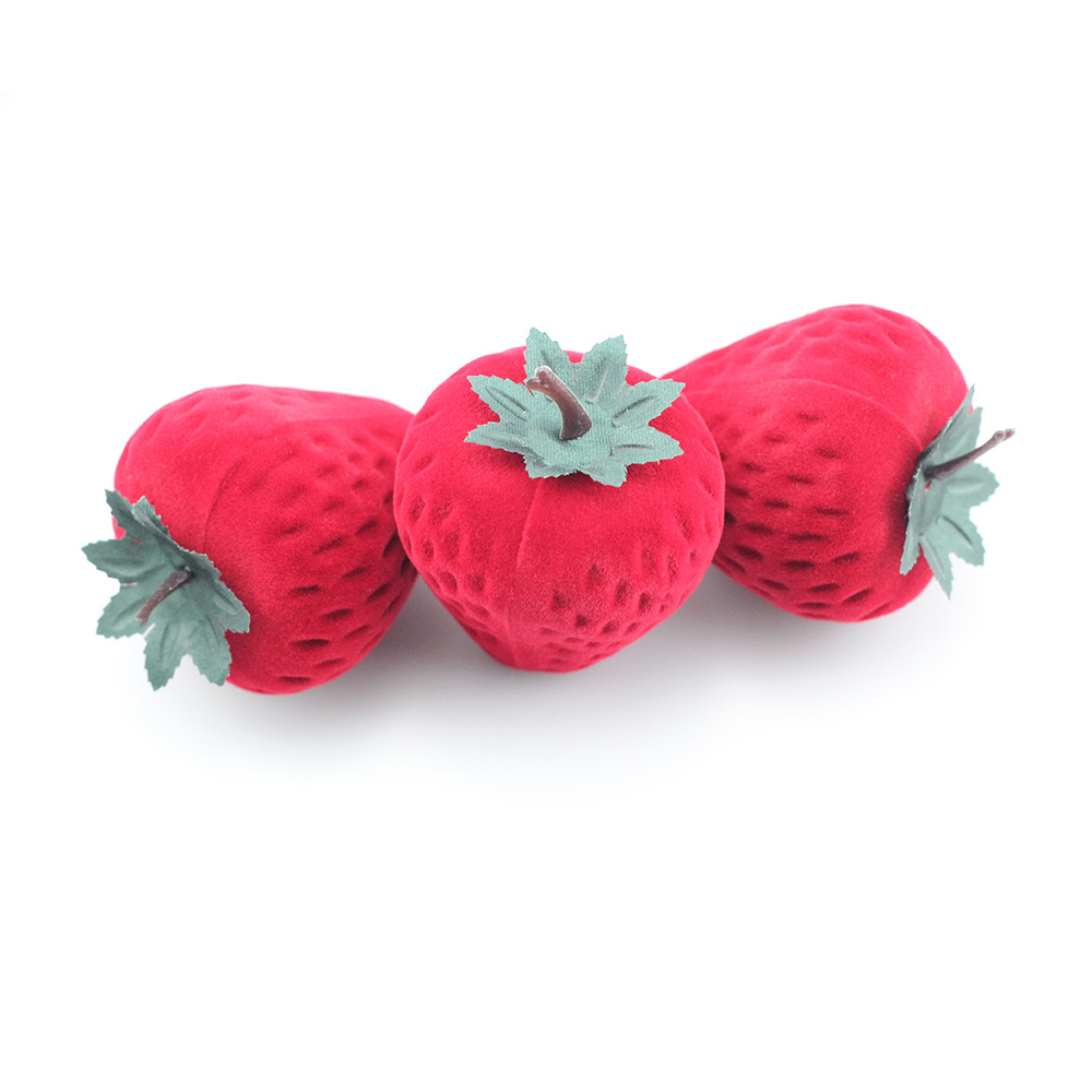 in stock Hot Strawberry Ring Box Flocking Fleece Earrings Jewelry Box Cartoon Fruit Jewelry Box