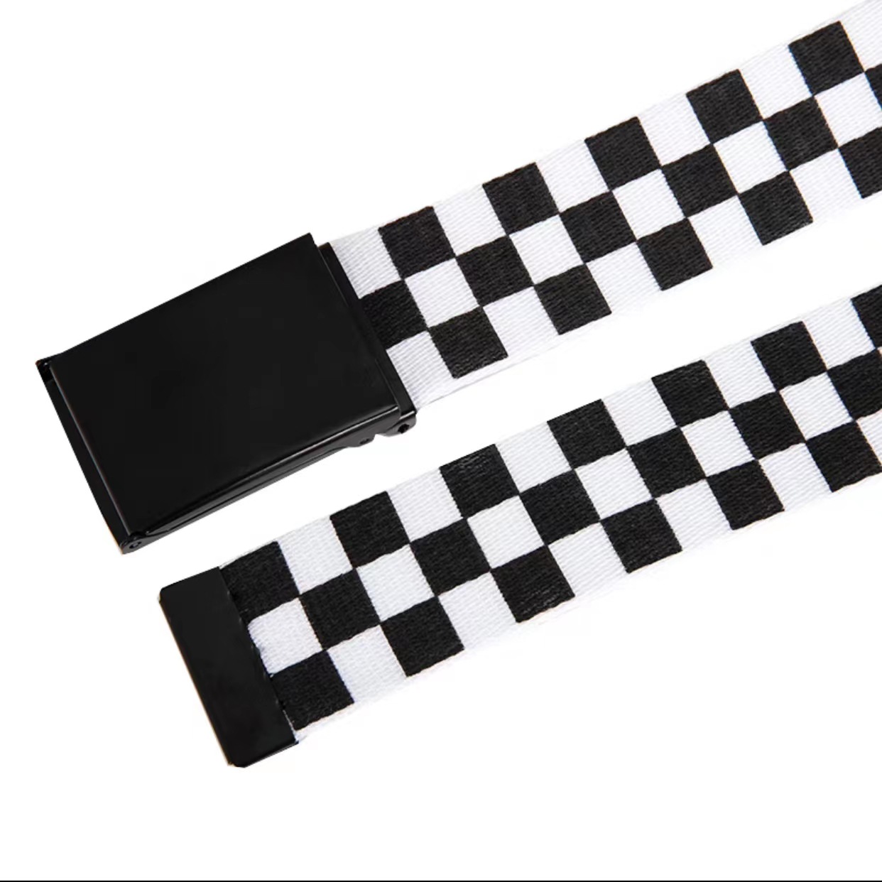 Black and white chessboard Plaid automatic buckle canvas belt trendy simple personality jeans belt men and women fashion style