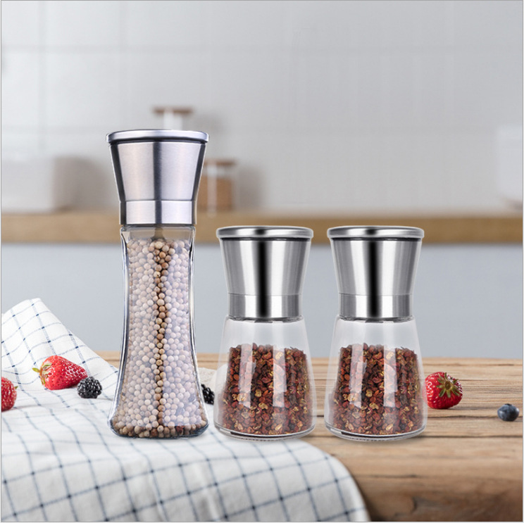 Factory wholesale manual grinder Kitchen restaurant glass seasoning bottle sea salt pepper pepper grinding bottle