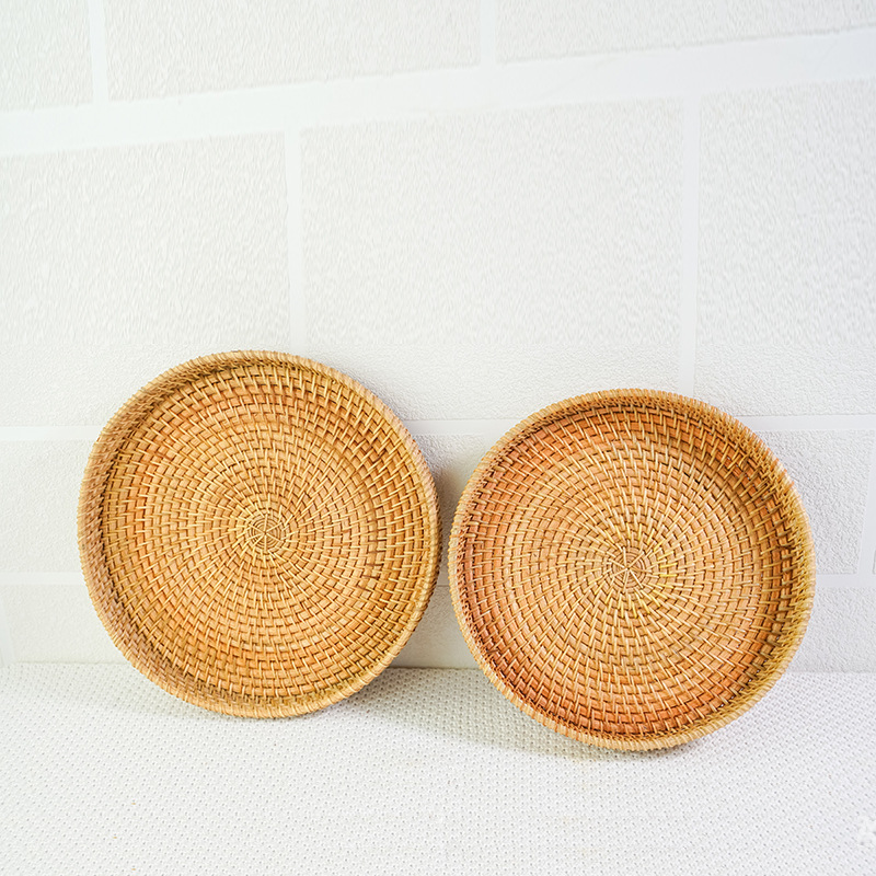 Rattan fruit basket hand-woven Japanese bread basket steamed bread basket living room household storage basket round tray