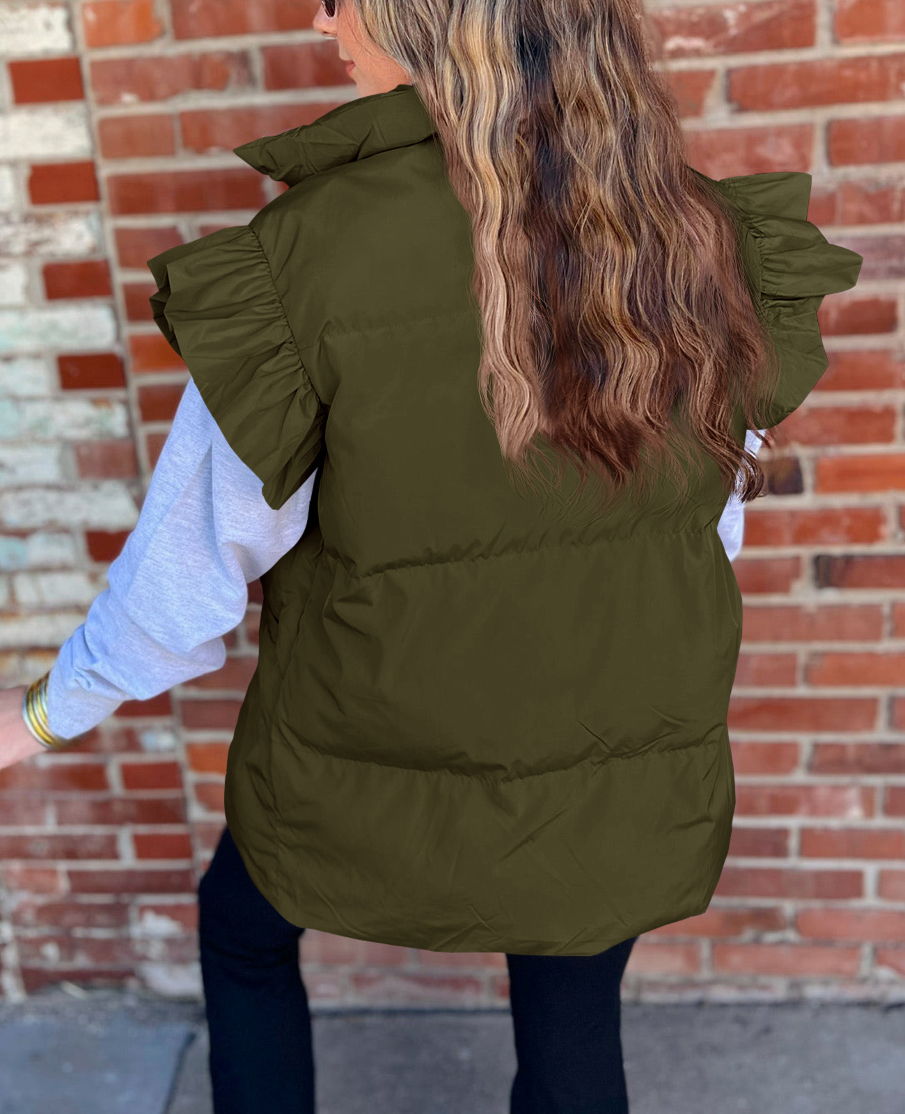 Grenzüberschreitende europäische und amerikanische Herbst- und Winterneuheiten mit lockerer Tasche und Baumwollpolsterung, fliegende Ärmel, elegante Weste, Stehkragen, Mode, Einreiher_voghion.com