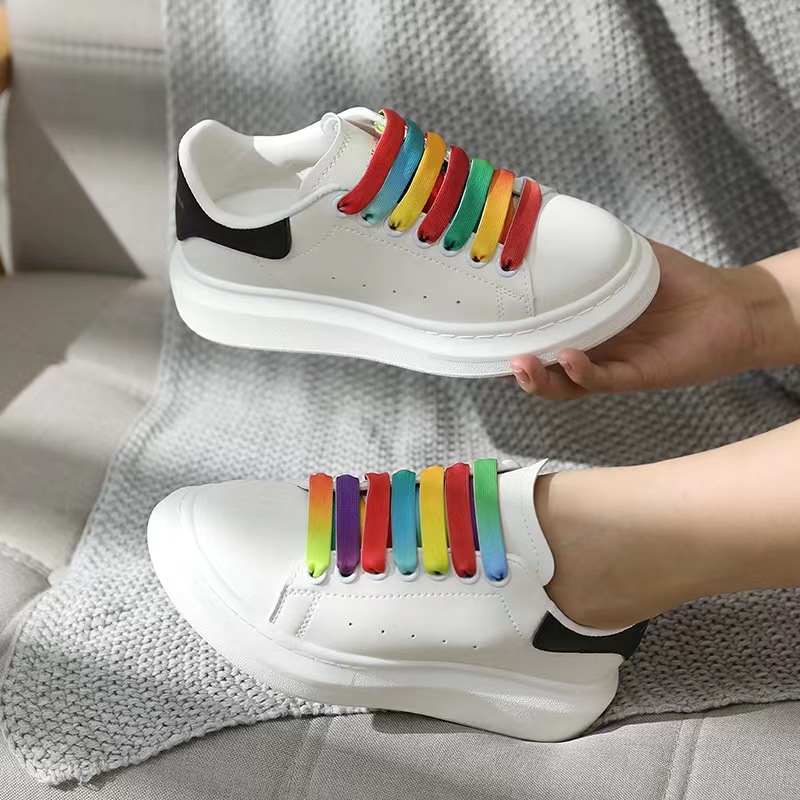 Suitable for McQueen original genuine shoelace rope flat white shoes for men and women white rainbow gradient color widening