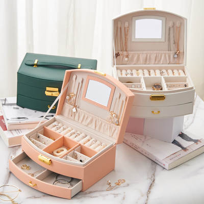 Multi-layer Jewelry Box with Lock Jewelry Storage Box Princess Children's Jewelry Box Earrings Jewelry Drawer Type Storage Box