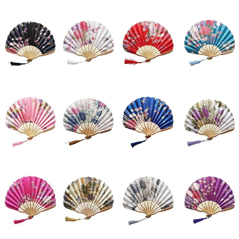 Cross-border Japanese style and wind bamboo bone fan exquisite shell folding fan with tassel multi-color optional