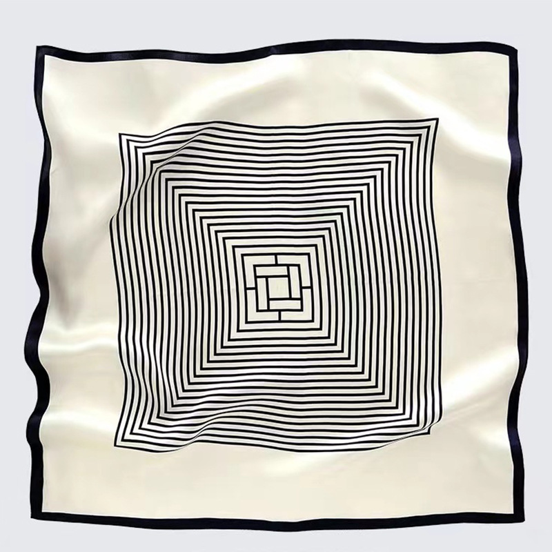 Fashion black and white striped silk scarf simple large square scarf women's spring and autumn elegant Mulberry silk scarf scarf wholesale
