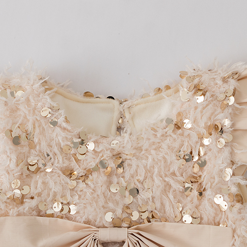 Girls Bubble Sequin Bow Vest Dress Autumn and Winter New Korean Style Girl Baby Girl Stylish One-year-old Dress Princess Dress