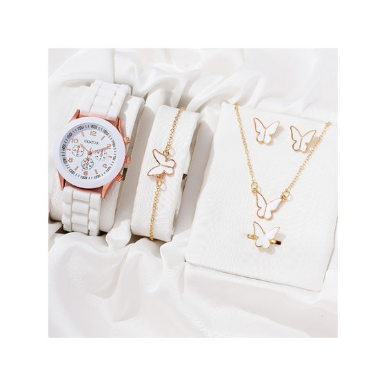 Foreign trade hot style 5pcs/set Steel Belt Women's Watch fake three eyes women's casual quartz watch + jewelry gift box