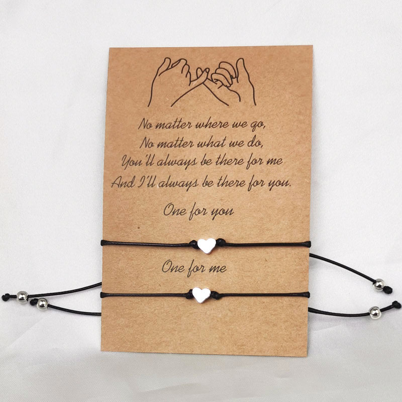 Amazon Love Bracelet European and American Simple Heart-shaped Woven Blessing Card Peach Heart Friendship Couple Bracelet Set