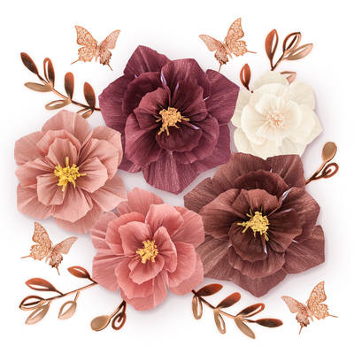 Crepe Paper Flower Set Three-dimensional Paper Flower Butterfly Leaf Background Wall Kindergarten Birthday Party Supplies Home Furnishings