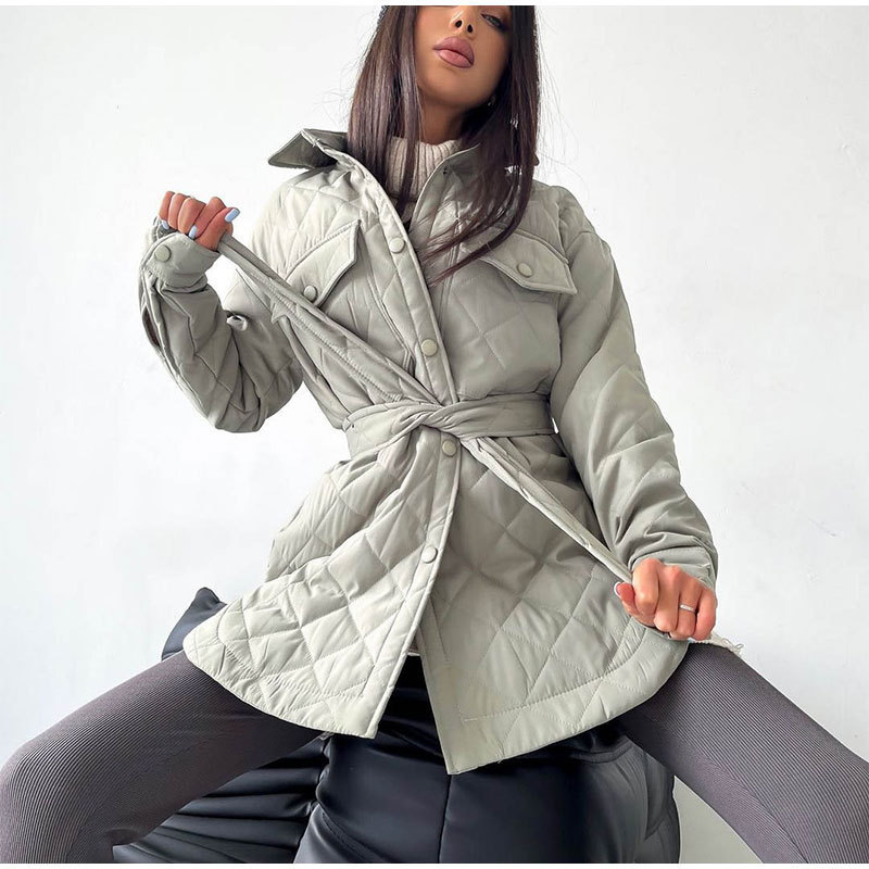 Long Breasted Lapel Loose Warm Plaid Cotton-padded Coat New Arrival 2022 Autumn and Winter All-match Thickened Cotton-padded Coat Women's European and American Style
