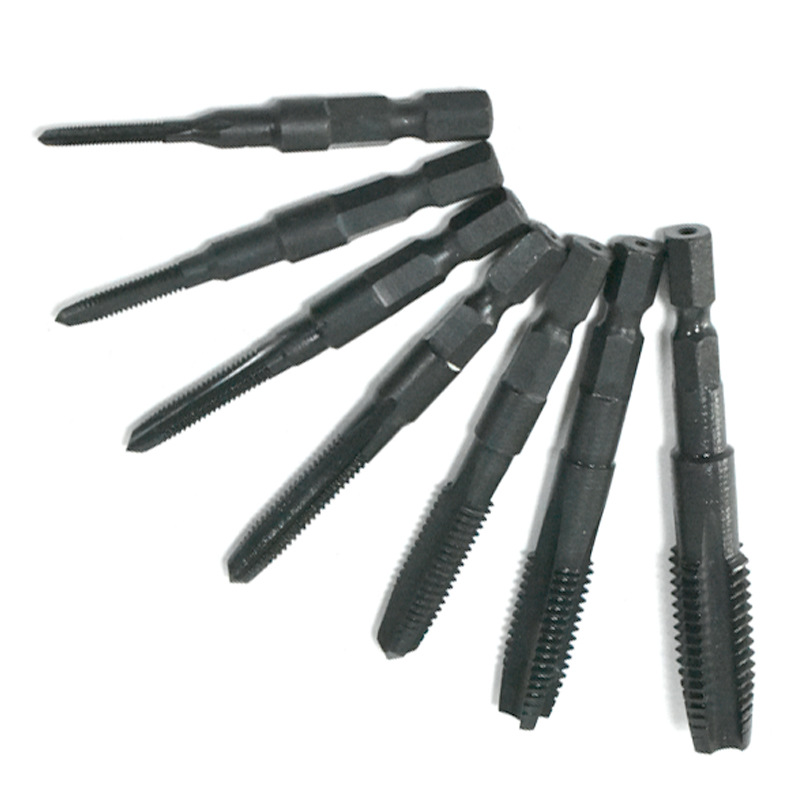 Pneumatic hexagonal handle straight groove tap hand drill tapping M3-m12 air batch tapping black high speed steel machine tap