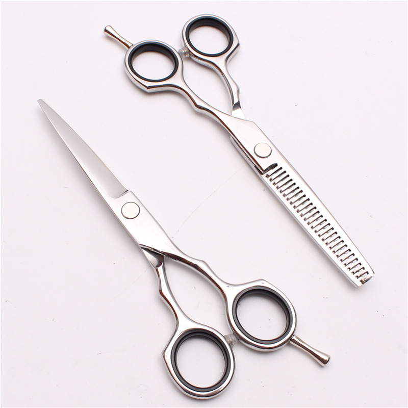 5.5 inch barber scissors symmetrical handle flat tooth scissors black color blue silver home hairdressing tools factory wholesale