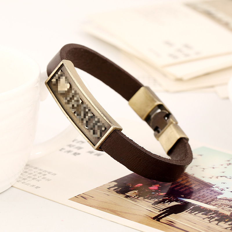 Simple retro brown men's cowhide bracelet European and American fashion popular jewelry cross-border hot selling bracelet bracelet