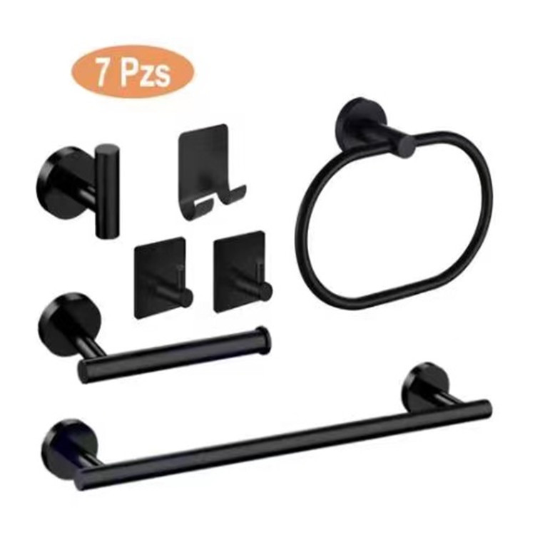 304 stainless steel cross-border bathroom suit toilet paper holder tissue rack towel ring hook black towel rack suit