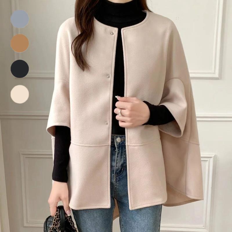 Mid-length cardigan round neck plaid coat cape for women 2024 autumn and winter New Korean style fashion trendy coat for women_voghion.com