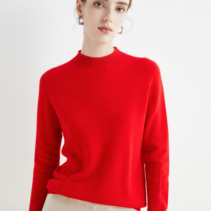 First-Line Garment Seamless Wool Sweater Women's Solid Color Wool 2023 Autumn and Winter Semi-High Neck Loose Cashmere Base Sweater