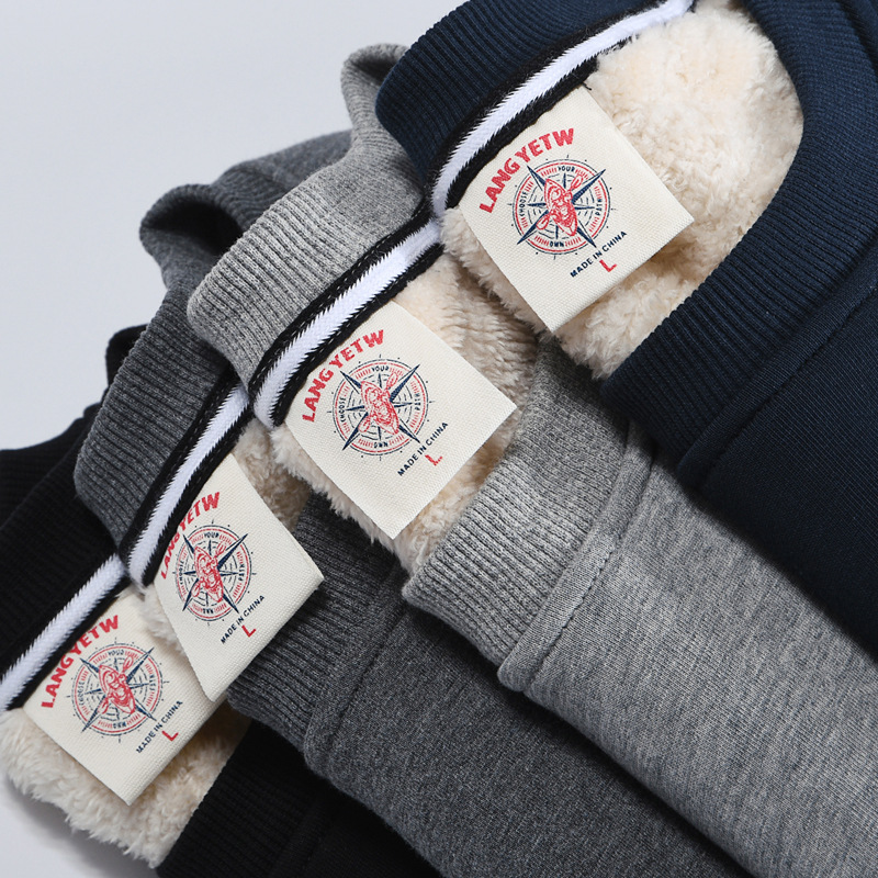 Autumn and Winter Fleece-lined Sweater Men's and Women's Round Neck Pullover Loose Thickened Lamb Fleece Warm Inner Top Solid Color Sweater