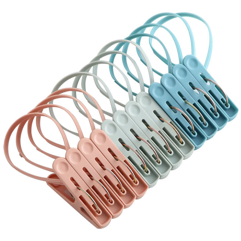 Household Small Clip with Lanyard Plastic Clip Windproof Fixed Hanging Clothes Seamless Towel Socks Clip Travel Clip