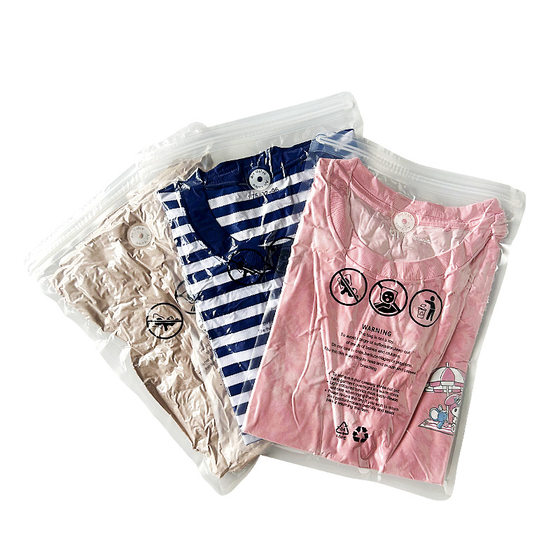 Amazon warning transparent packaging bag cross-border clothing t-shirt vacuum zipper bag anti-suffocation clothing self-sealing bag