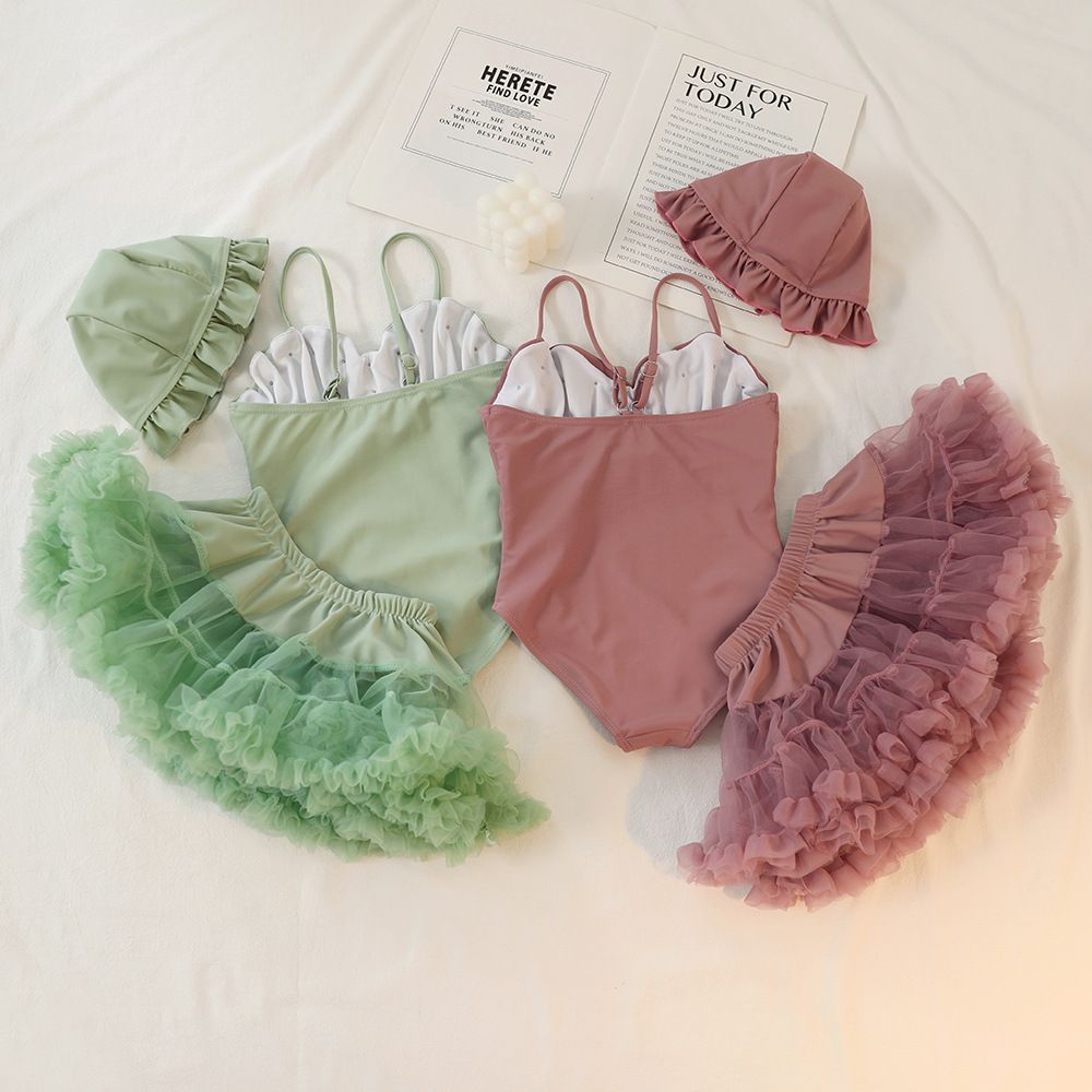 2022 children's swimsuit summer cute one-piece swimsuit a generation of hair swimming cap swimsuit girls swimsuit skirt
