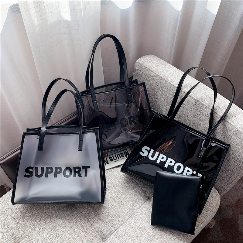 Autumn Transparent Bag 2024 New Trendy Internet Celebrity Fashionable Shoulder Women's Bag Casual All-match Commuter Jelly Tote Bag