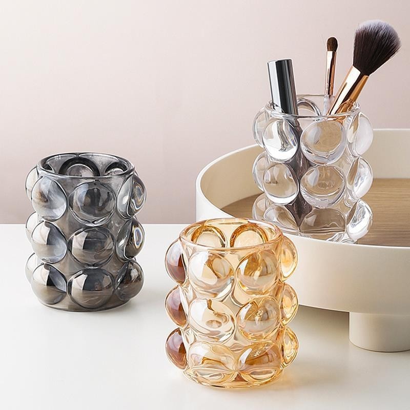Creative Pen Holder Crystal makeup brush bucket decorative transparent glass Nordic ins style storage book desktop simple ornaments