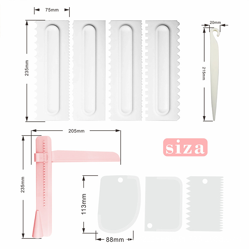 9PCs good quality cream scraper cake decoration smoothing tool plastic baking scraper demoulding knife combination cake