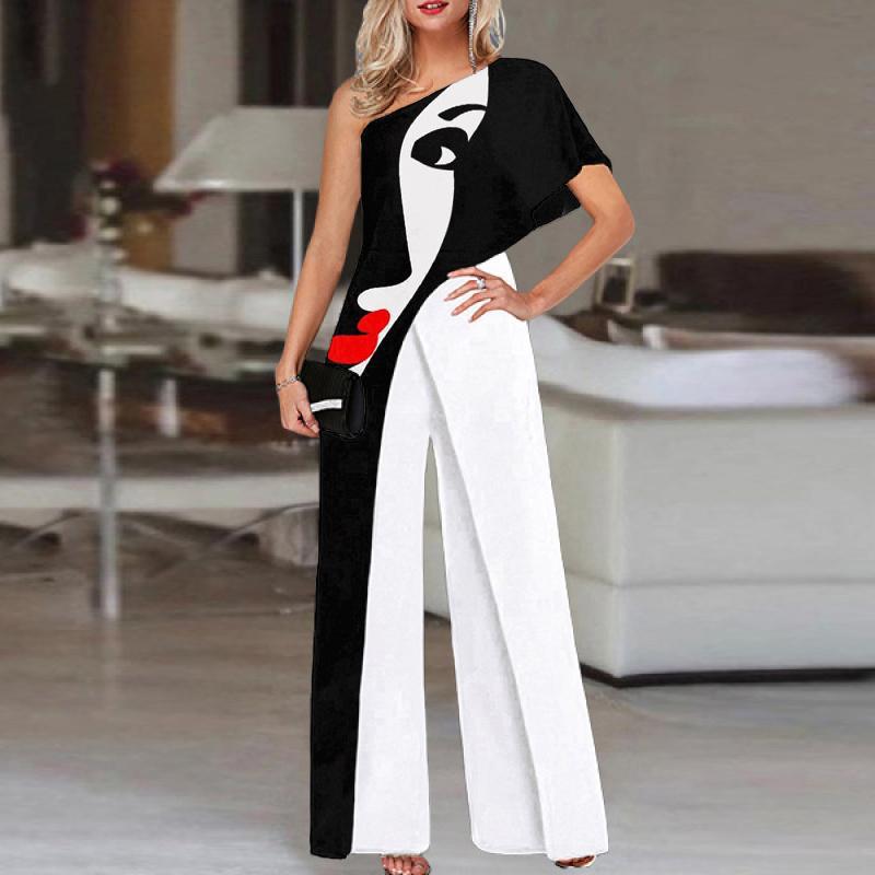 2024 spring and summer Europe and the United States cross-border Amazon independent station wide leg pants fashion printed pattern jumpsuit