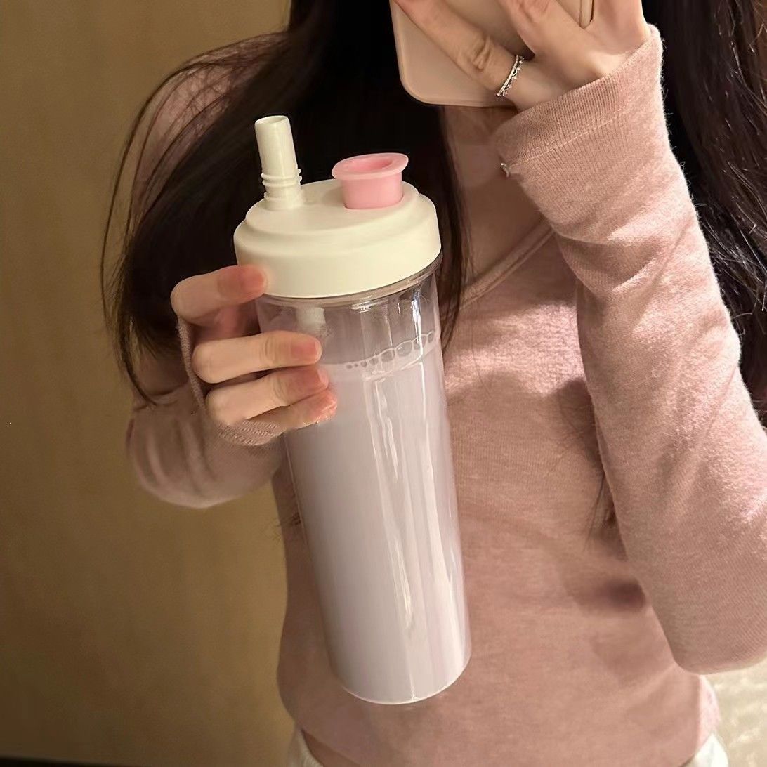 High-value Korean-style large-capacity accompanying straw plastic cup temperature-resistant high-temperature portable ins feng shui cup milk tea cup