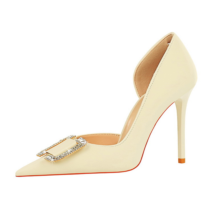 Slim side hollowed-out high heels for women slim heels super high heels rhinestone buckle single shoes_voghion.com