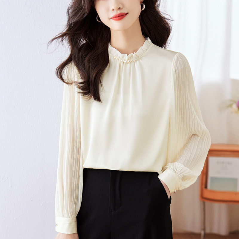 Satin shirt women's long sleeve 2023 Autumn New style shirt beautiful chic chiffon small shirt French silk top