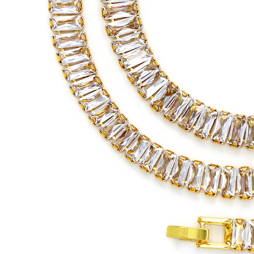 Europe and the United States new factory direct inlaid with zirconium rectangular zircon cold wind Cuban chain women's necklace fashion products
