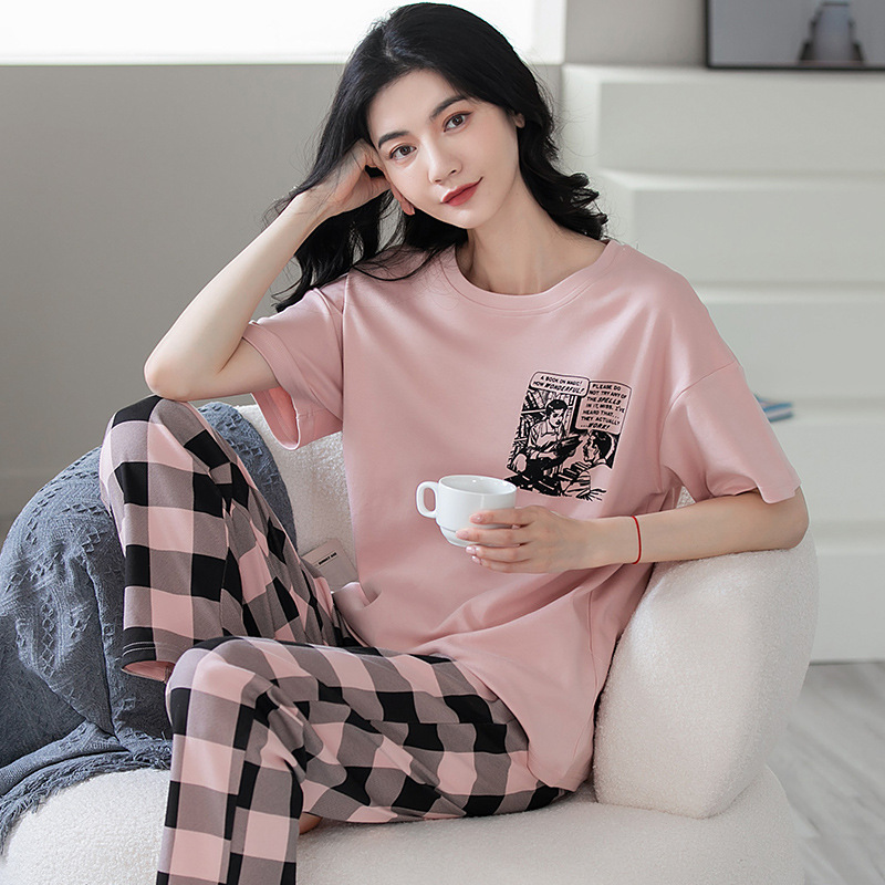 New Aifenteng pajamas for women summer pure cotton short-sleeved trousers thin cotton can be worn outside casual home wear set