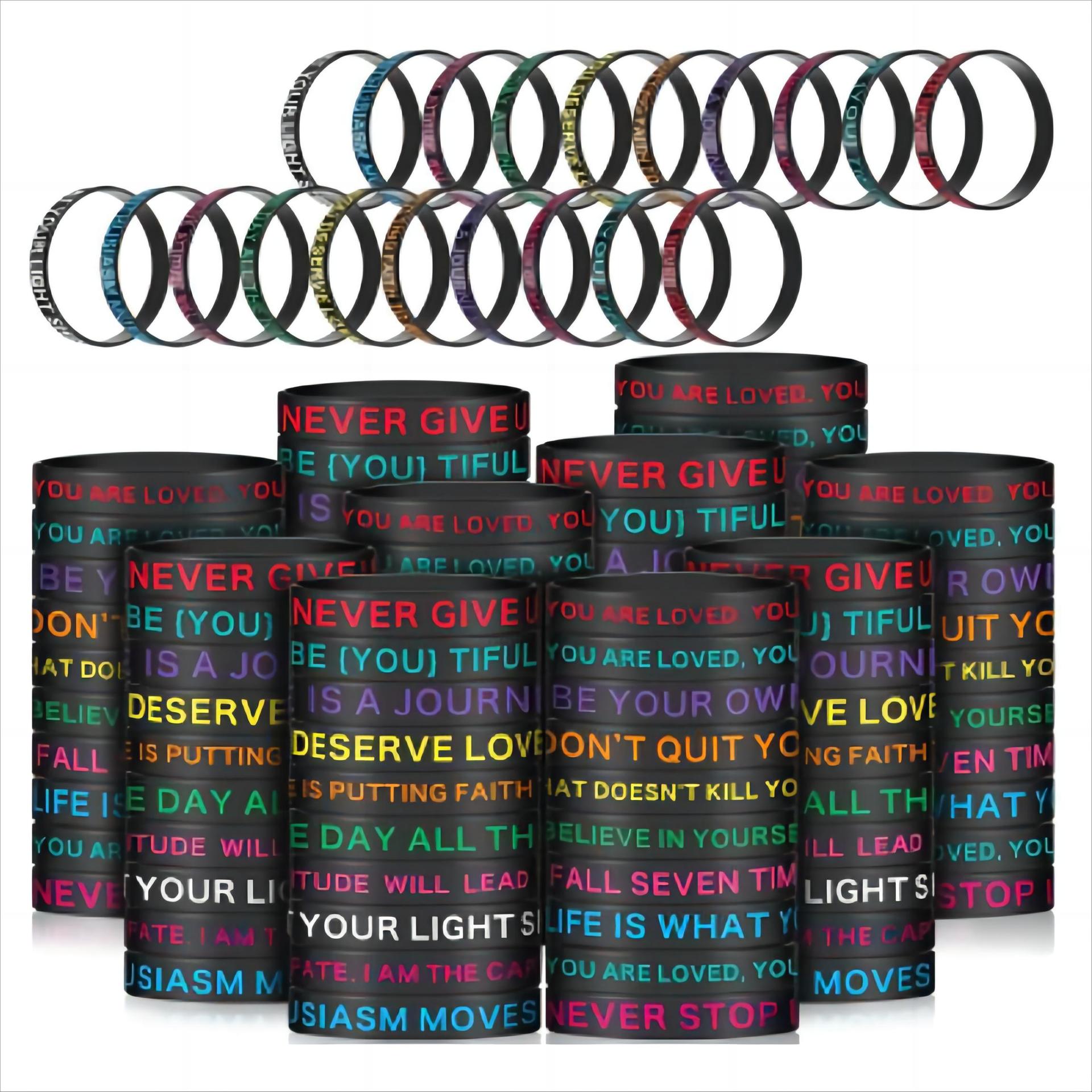 Cross-border European and American bright color printing quotations for men and women adult wristbands color inspirational quotes gift silicone bracelet