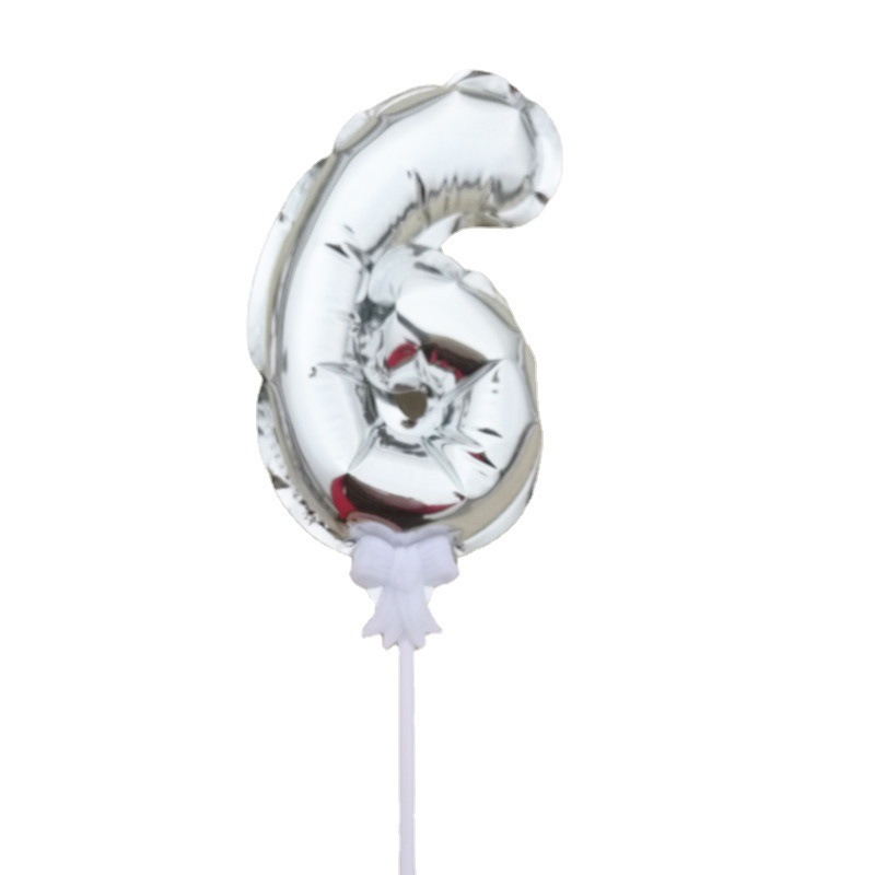 14cm digital aluminum film ball automatic inflatable ball birthday party cake flowers flag 0-9 cake decoration card