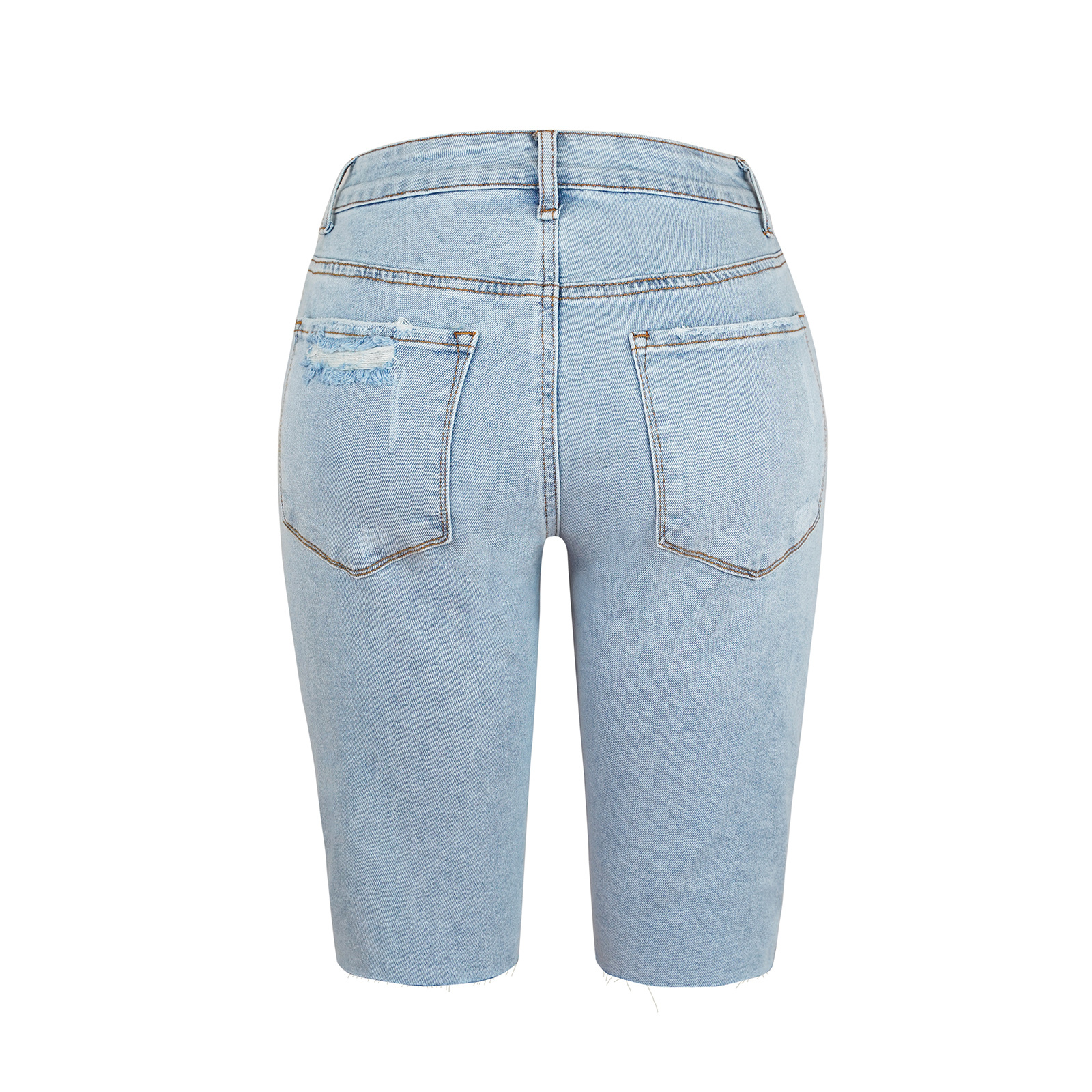2023 New Cross-border Europe and the United States Summer High Elastic Leg Pants Mid-waist Five-point Pants Ripped Jeans Women's Super Hot