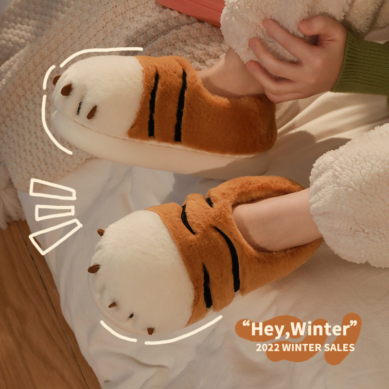 Tiger Cotton Slippers Women's Bag Heel Home Indoor Warm Furry Cotton Shoes Winter Couple Wearing Slippers Winter Men